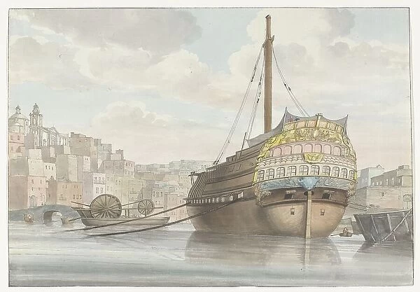 View of harbour with galleon near the wharf, 1778. Creator: Louis Ducros