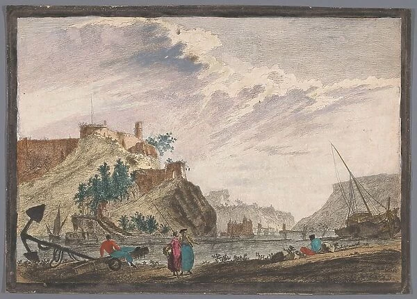 View of a harbour with rocks, 1700-1799. Creator: Marie-Jeanne Ozanne