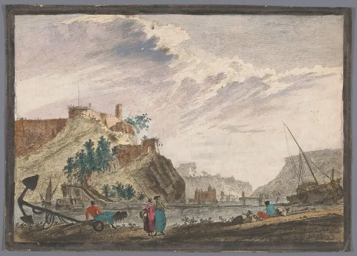 Framed Print : View of a harbour with rocks, 1700-1799. Creator: Marie-Jeanne Ozanne Framed Print : View of a harbour with rocks, 1700-1799. Creator: Marie-Jeanne Ozanne