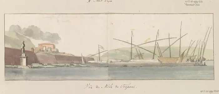 Framed Print : View of the harbour at Trapani, 1778. Creator: Louis Ducros Framed Print : View of the harbour at Trapani, 1778. Creator: Louis Ducros