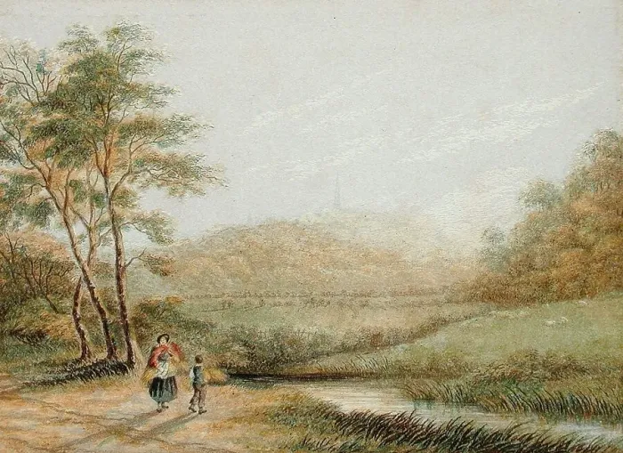 Framed Print : View from Harrow-on-the-Hill, c1850. Creator: George Baxter Framed Print : View from Harrow-on-the-Hill, c1850. Creator: George Baxter