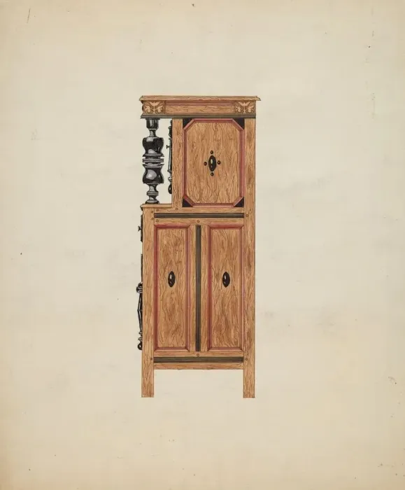 Framed Print : Side View of Hartford Cupboard, c. 1936. Creator: Martin Partyka Framed Print : Side View of Hartford Cupboard, c. 1936. Creator: Martin Partyka