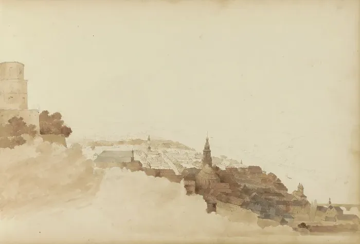 Framed Print : View of Heidelberg from Schloss Heidelberg, 1820-1896. Creator: Kasparus Karsen Framed Print : View of Heidelberg from Schloss Heidelberg, 1820-1896. Creator: Kasparus Karsen