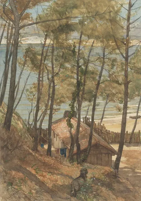 Framed Print : View from a hill on a house on the Gulf of Arcachon, 1876. Creator: August Allebe Framed Print : View from a hill on a house on the Gulf of Arcachon, 1876. Creator: August Allebe