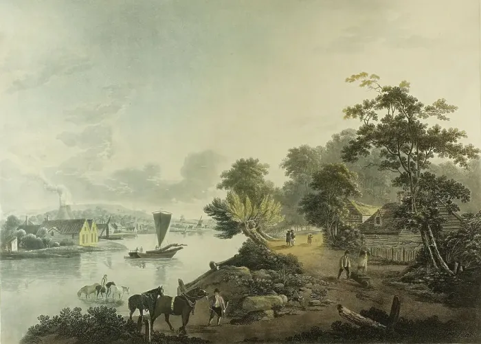 Framed Print : View of Hillbank on the River Thames near London, published 1795. Creator: Francis Jukes Framed Print : View of Hillbank on the River Thames near London, published 1795. Creator: Francis Jukes