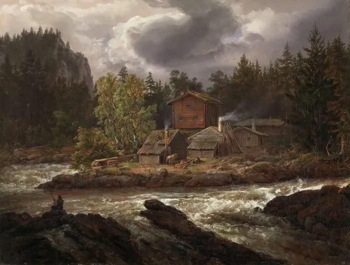 Framed Print : View of Honefossen, 1847. Creator: Johan Christian Dahl Framed Print : View of Honefossen, 1847. Creator: Johan Christian Dahl