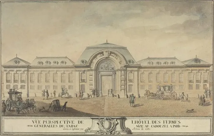 Framed Print : View of the Hôtel des Fermes Générales du Tabac, 1763. Creator: Jean-Michel Moreau Framed Print : View of the Hôtel des Fermes Générales du Tabac, 1763. Creator: Jean-Michel Moreau