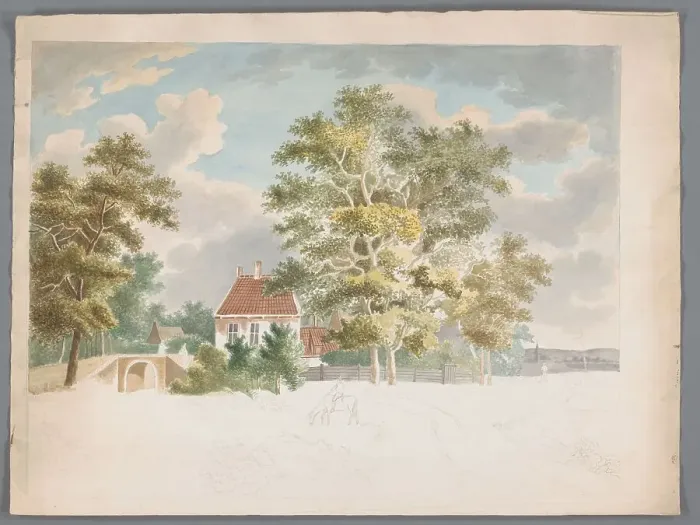 Framed Print : View of a house between trees on a country road, 1700-1799. Creator: Anon Framed Print : View of a house between trees on a country road, 1700-1799. Creator: Anon