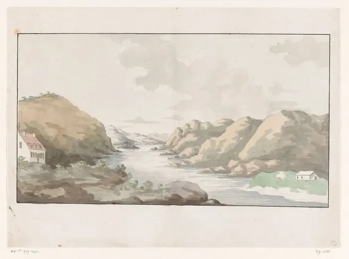 Framed Print : View of the Hudson River, 1700-1800. Creator: Anon Framed Print : View of the Hudson River, 1700-1800. Creator: Anon
