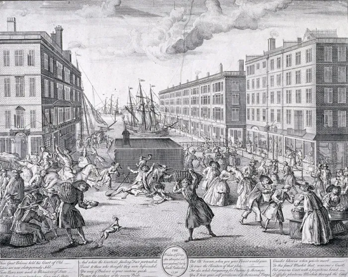 Framed Print : The view and humours of Billingsgate, London, 1736. Artist: Arnold Vanhaecken Framed Print : The view and humours of Billingsgate, London, 1736. Artist: Arnold Vanhaecken