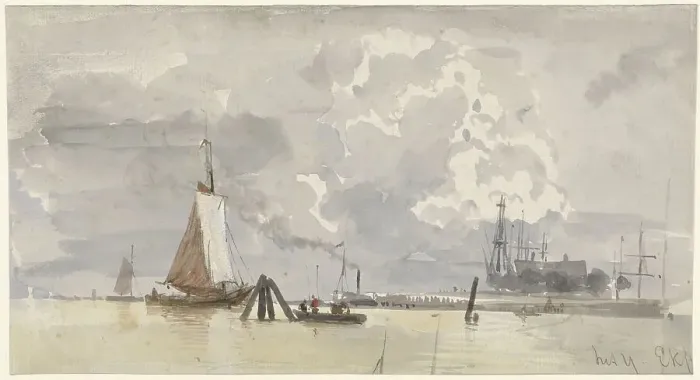 Framed Print : View of the IJ in Amsterdam, 1827-1892. Creator: Everhardus Koster Framed Print : View of the IJ in Amsterdam, 1827-1892. Creator: Everhardus Koster