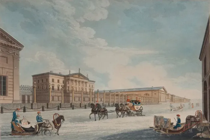 Framed Print : View of the Imperial Bank and the Shops at St. Petersburg, 1815. Artist: Dubourg, Matthew (active 1786-1838) Framed Print : View of the Imperial Bank and the Shops at St. Petersburg, 1815. Artist: Dubourg, Matthew (active 1786-1838)