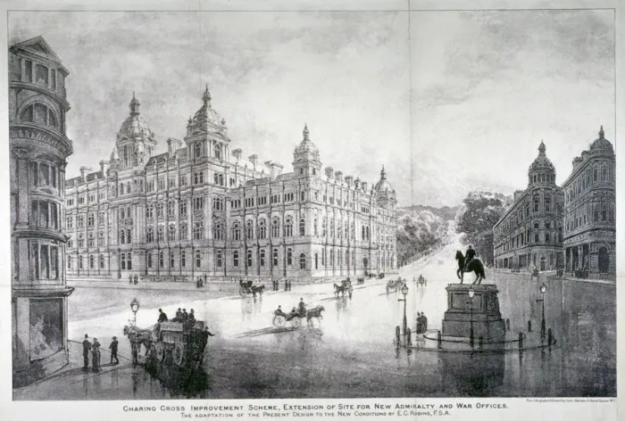 Framed Print : View of an improvement scheme for the area around Charing Cross, Westminster, London, c1860 Framed Print : View of an improvement scheme for the area around Charing Cross, Westminster, London, c1860