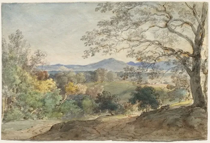 Framed Print : A View across the Inn Valley to the Alps and Neubeuern, c. 1790 Framed Print : A View across the Inn Valley to the Alps and Neubeuern, c. 1790