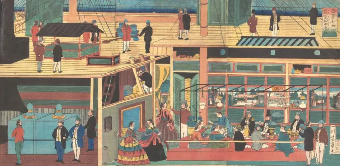Framed Print : View Inside an American Steamship, 1861 (Bunkyu, 1st year, 4th month). Creator: Yoshikazu Framed Print : View Inside an American Steamship, 1861 (Bunkyu, 1st year, 4th month). Creator: Yoshikazu