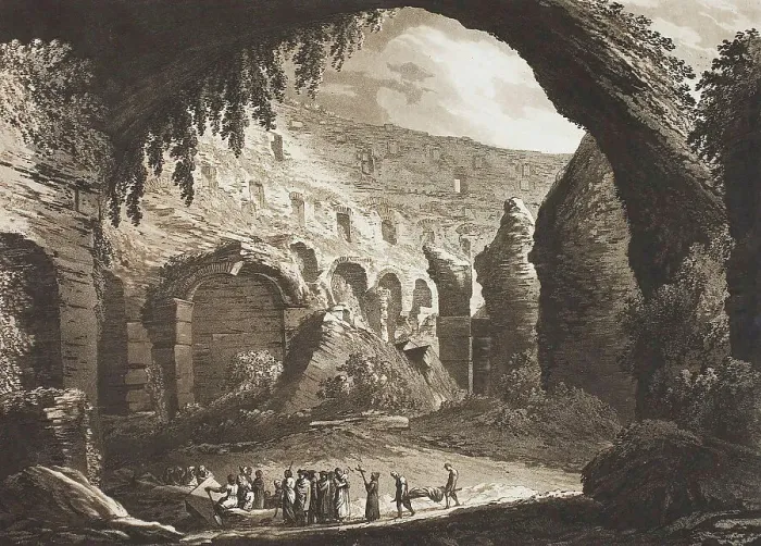 Framed Print : View of the Inside of the Amphitheatre of Vespasian at Rome (called the Colosseo'), 1779. Creator: Richard Cooper Framed Print : View of the Inside of the Amphitheatre of Vespasian at Rome (called the Colosseo'), 1779. Creator: Richard Cooper