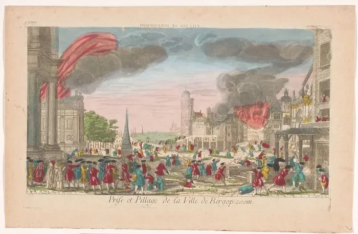 Framed Print : View of the intake and looting of Bergen op Zoom by the French in 1747, 1747-1799. Creator: Anon Framed Print : View of the intake and looting of Bergen op Zoom by the French in 1747, 1747-1799. Creator: Anon