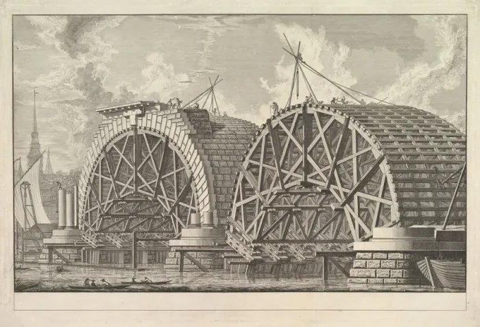Framed Print : A view of part of the intended Bridge at Blackfriars, London, ca. 1764 Framed Print : A view of part of the intended Bridge at Blackfriars, London, ca. 1764