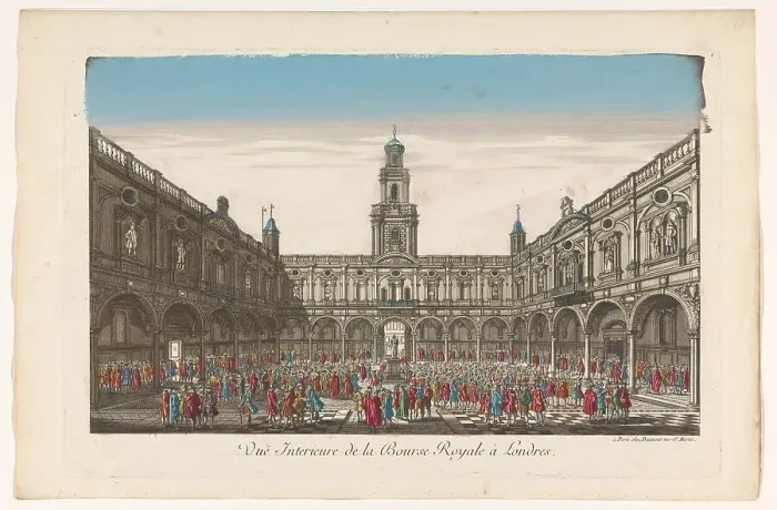 Framed Print : View of the interior of the Royal Exchange in London, 1745-1775. Creator: Unknown Framed Print : View of the interior of the Royal Exchange in London, 1745-1775. Creator: Unknown