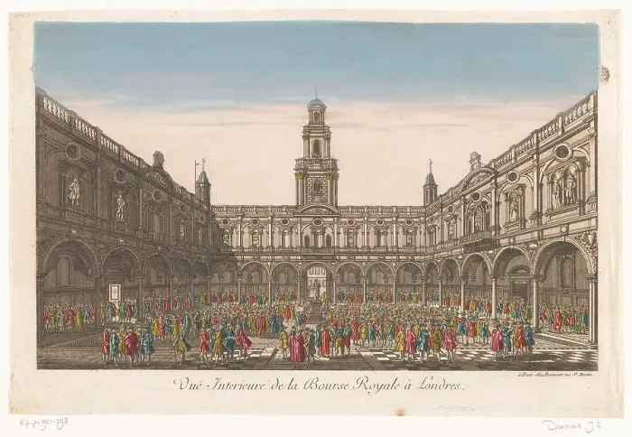 Framed Print : View of the interior of the Royal Exchange in London, 1745-1775. Creator: Unknown Framed Print : View of the interior of the Royal Exchange in London, 1745-1775. Creator: Unknown