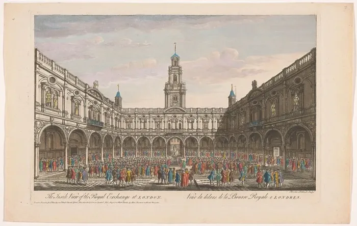 Framed Print : View of the interior of the Royal Exchange in London, 1745-1753. Creator: Thomas Bowles