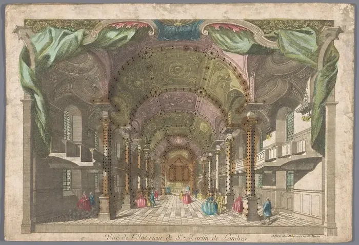 Framed Print : View of the interior of the Saint Martin-in-the-Fields church in London, 1745-1775. Creator: Unknown Framed Print : View of the interior of the Saint Martin-in-the-Fields church in London, 1745-1775. Creator: Unknown
