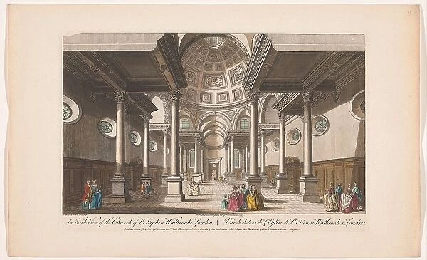 View of the interior of the Saint Stephen Walbrook church in London, 1753. Creator: Thomas Bowles