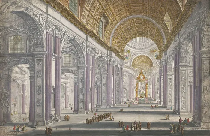 Framed Print : View of the interior of the St. Peter's Basilica in Vatican City, 1700-1799. Creator: Anon Framed Print : View of the interior of the St. Peter's Basilica in Vatican City, 1700-1799. Creator: Anon
