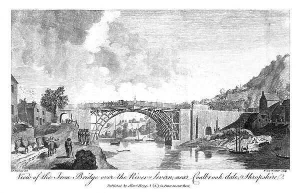 View of the iron bridge over the river Severn, Coalbrookdale, Shropshire, 19th century. Artist: W & J Walker