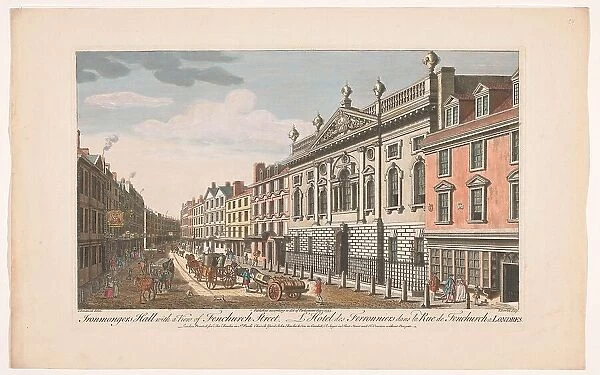 View of Ironmongers Hall on Fenchurch Street in London, 1753. Creator: Thomas Bowles