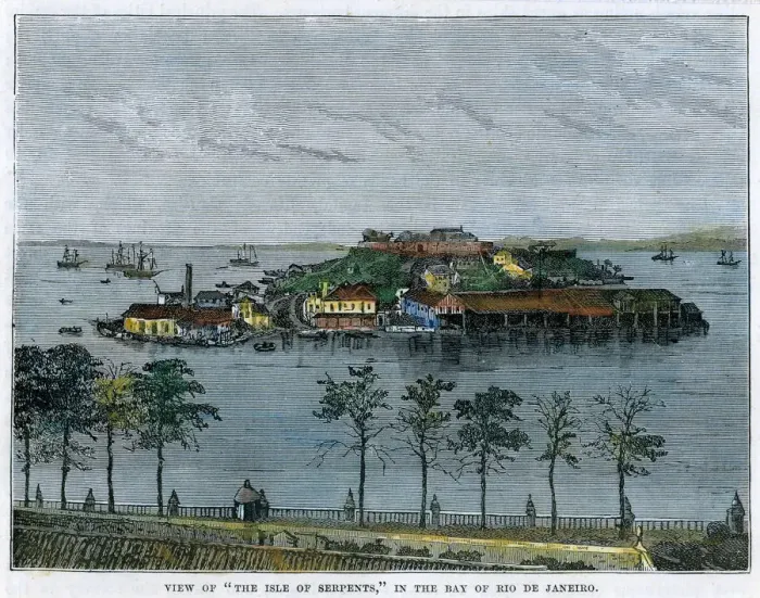 Framed Print : View of The isle of Serpents, in the Bay of Rio de Janeiro, Brazil, c1880 Framed Print : View of The isle of Serpents, in the Bay of Rio de Janeiro, Brazil, c1880
