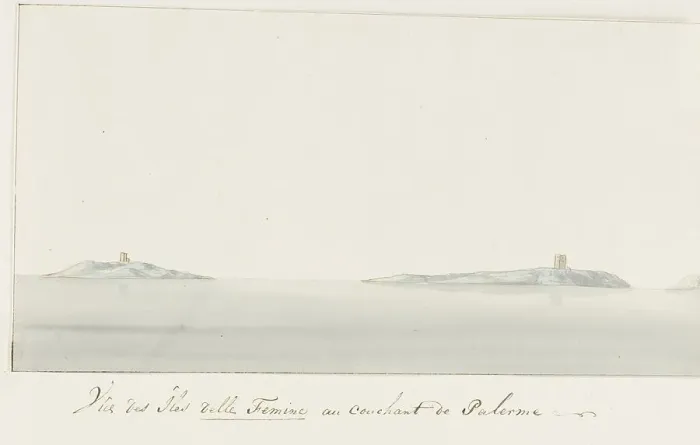 Framed Print : View of Isola delle Femmine near Palermo, 1778. Creator: Louis Ducros Framed Print : View of Isola delle Femmine near Palermo, 1778. Creator: Louis Ducros