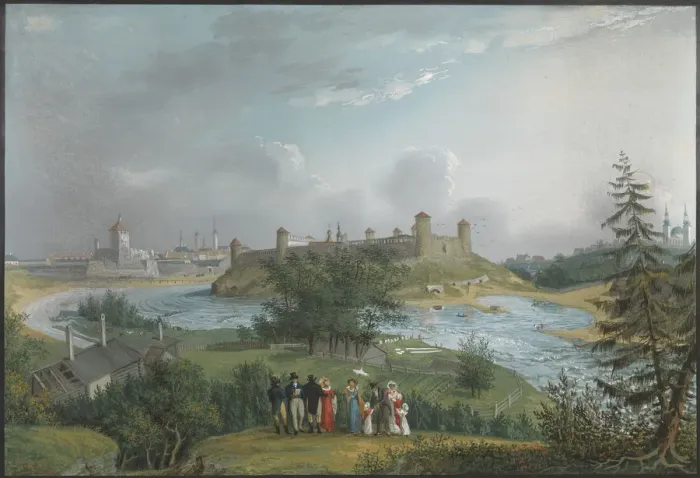 Framed Print : View of the Ivangorod Fortress. Artist: Hau, Johannes (1771-1838) Framed Print : View of the Ivangorod Fortress. Artist: Hau, Johannes (1771-1838)