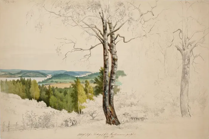 Framed Print : View from Jaakkima Parsonage over the Lake Laatokka; unfinished, 1860. Creator: Magnus von Wright Framed Print : View from Jaakkima Parsonage over the Lake Laatokka; unfinished, 1860. Creator: Magnus von Wright