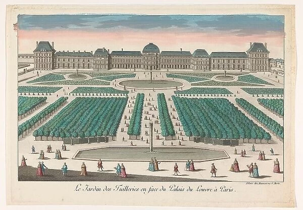View of Jardin des Tuileries in Paris with view towards the Palais du Louvre, 1745-1775. Creator: Anon