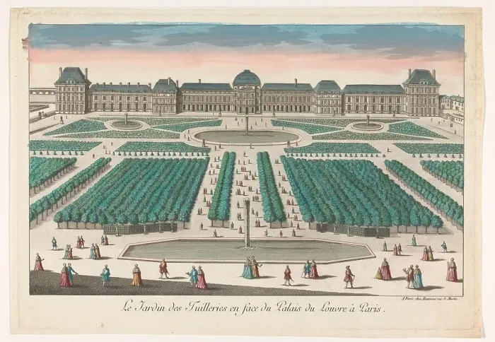 Framed Print : View of Jardin des Tuileries in Paris with view towards the Palais du Louvre, 1745-1775. Creator: Anon Framed Print : View of Jardin des Tuileries in Paris with view towards the Palais du Louvre, 1745-1775. Creator: Anon