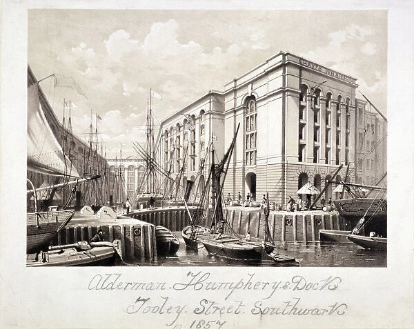View of John Humphreys Dock and Hays Wharf, Tooley Street, Bermondsey, London, 1857