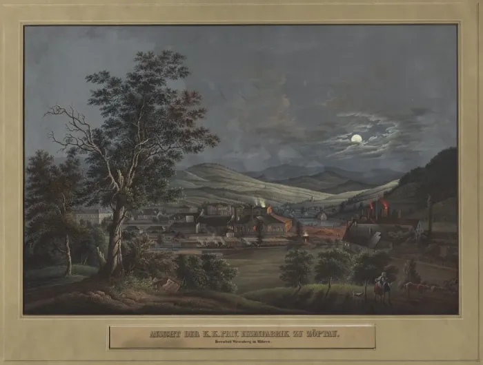 Framed Print : View of the K. K. Private Iron Factory in Zoptau, c. 1850. Creator: Carl Julius Rieden Framed Print : View of the K. K. Private Iron Factory in Zoptau, c. 1850. Creator: Carl Julius Rieden