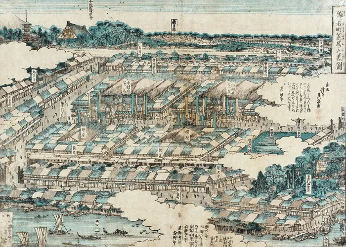 Framed Print : View of Kabuki Theatre District in Edo, 1820. Creator: Ikeda Eisen Framed Print : View of Kabuki Theatre District in Edo, 1820. Creator: Ikeda Eisen