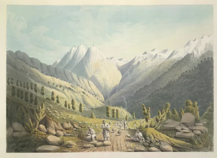 Framed Print : View from the Kali Mandi Pass, c1826. Creator: James Manson Framed Print : View from the Kali Mandi Pass, c1826. Creator: James Manson