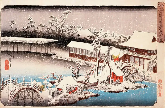 Framed Print : View of Kameido Tenmangu Shrine in Snow, c1832-38. Creator: Ando Hiroshige Framed Print : View of Kameido Tenmangu Shrine in Snow, c1832-38. Creator: Ando Hiroshige
