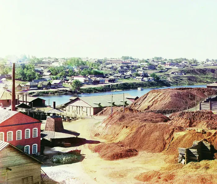 Framed Print : View of Kamenskii Cast Iron Smelting Factory [Kamensk-Uralskii], 1910. Creator: Sergey Mikhaylovich Prokudin-Gorsky