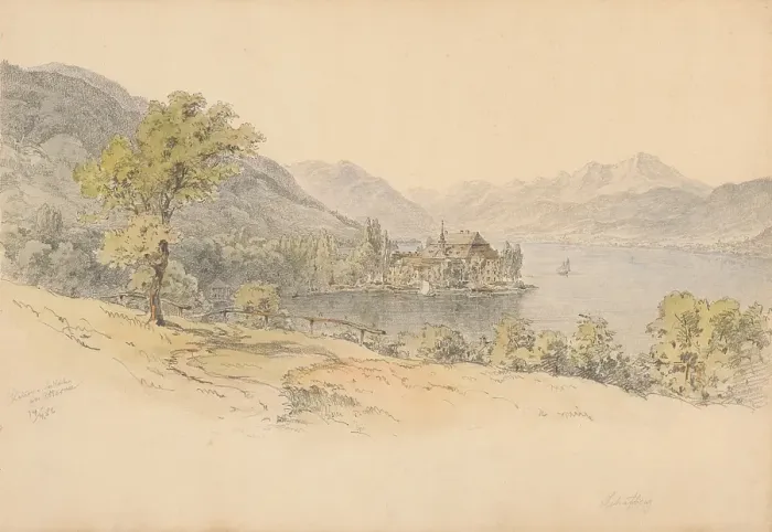 Framed Print : View of Kammer near Walchensko Lake, 1882. Creator: Karoly Lajos Libay Framed Print : View of Kammer near Walchensko Lake, 1882. Creator: Karoly Lajos Libay