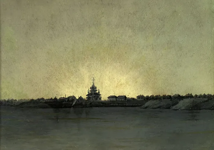 Framed Print : View of the Kolpashev Village. First Ship Pier From Tomsk, 1880-1889. Creator: Pavel Mikhailovich Kosharov Framed Print : View of the Kolpashev Village. First Ship Pier From Tomsk, 1880-1889. Creator: Pavel Mikhailovich Kosharov