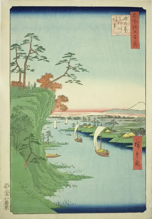 Framed Print : View of Konodai and the Tone River (Konodai Tonegawa fukei), from the series One Hundred...1856. Creator: Ando Hiroshige. View of Konodai and the Tone River (Konodai Tonegawa fukei), from the series One Hundred...1856 Framed Print : View of Konodai and the Tone River (Konodai Tonegawa fukei), from the series One Hundred...1856. Creator: Ando Hiroshige. View of Konodai and the Tone River (Konodai Tonegawa fukei), from the series One Hundred...1856
