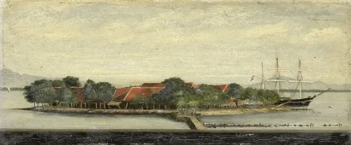 Framed Print : View of Kuiper Island in Batavia Bay, 1855-1882. Creator: Jacob Pieter Mercier Framed Print : View of Kuiper Island in Batavia Bay, 1855-1882. Creator: Jacob Pieter Mercier