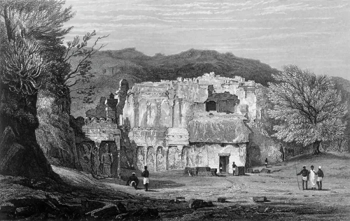Framed Print : Front View of the Kylas, Caves of Ellora, 1835. Creator: Samuel Prout Framed Print : Front View of the Kylas, Caves of Ellora, 1835. Creator: Samuel Prout