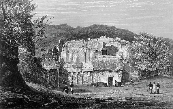 Front View of the Kylas, Caves of Ellora, 1835. Creator: Samuel Prout