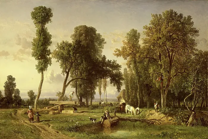 Framed Print : View at La Ferté-Saint-Aubin, near Orléans, 1837. Creator: Constant Troyon Framed Print : View at La Ferté-Saint-Aubin, near Orléans, 1837. Creator: Constant Troyon