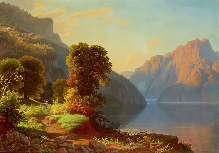 Framed Print : A View of a Lake in the Mountains (image 1 of 2), between c1856 and c1859. Creator: George Caleb Bingham Framed Print : A View of a Lake in the Mountains (image 1 of 2), between c1856 and c1859. Creator: George Caleb Bingham